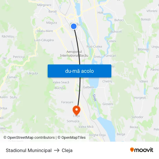 Harta de Stadionul Munincipal către Cleja