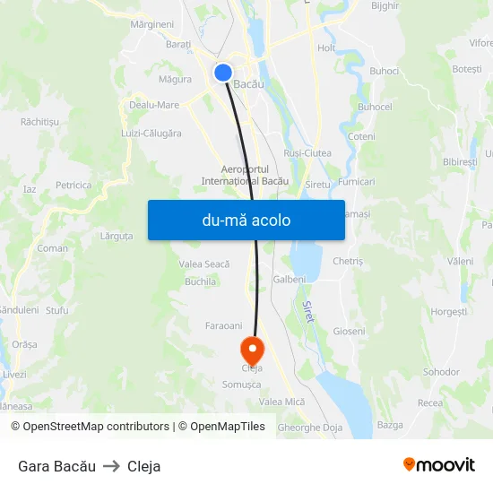 Harta de Gara Bacău către Cleja
