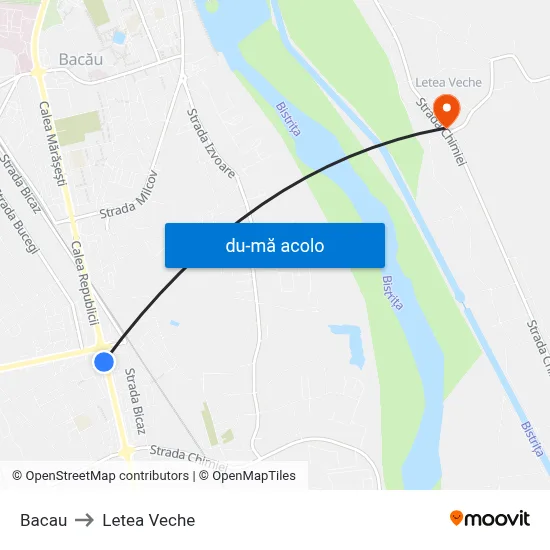 Harta de Bacau către Letea Veche