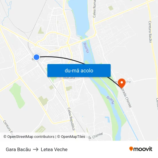 Harta de Gara Bacău către Letea Veche