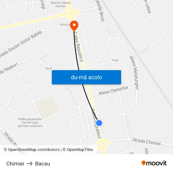 Harta de Chimiei către Bacau