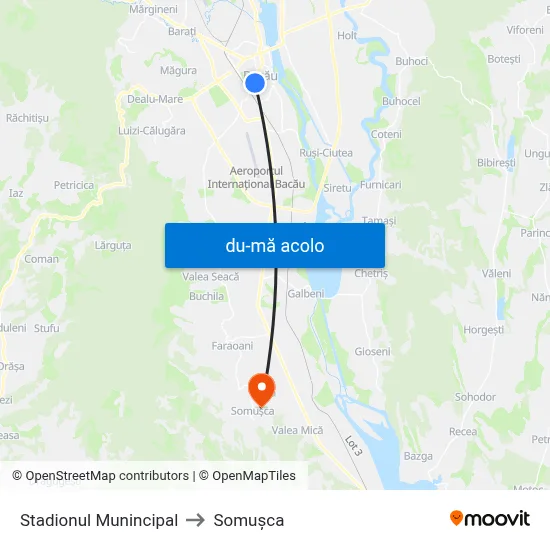 Harta de Stadionul Munincipal către Somușca