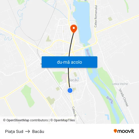 Harta de Piața Sud către Bacău