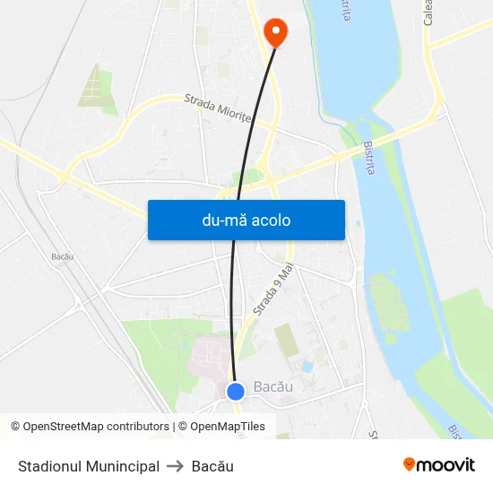 Harta de Stadionul Munincipal către Bacău