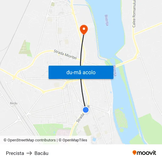 Harta de Precista către Bacău