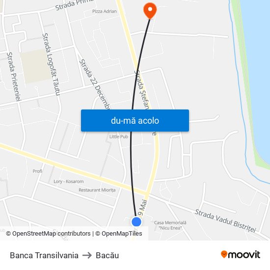 Harta de Banca Transilvania către Bacău