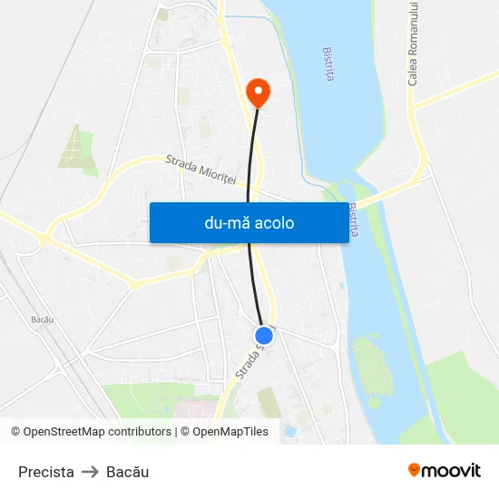 Harta de Precista către Bacău