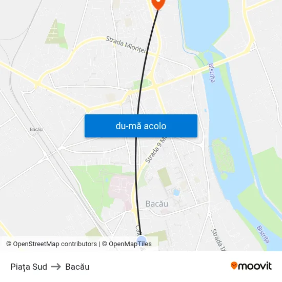 Harta de Piața Sud către Bacău