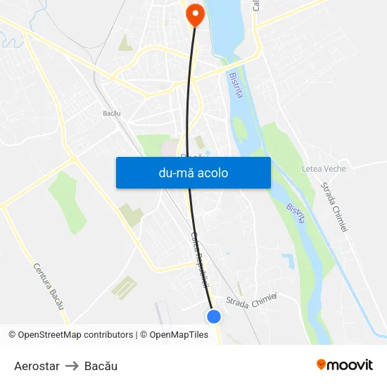 Harta de Aerostar către Bacău