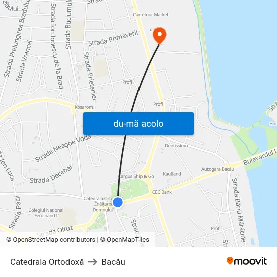 Harta de Catedrala Ortodoxă către Bacău