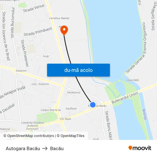 Harta de Autogara Bacău către Bacău