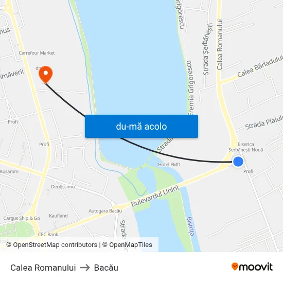 Harta de Calea Romanului către Bacău