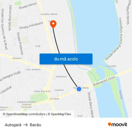 Harta de Autogară către Bacău