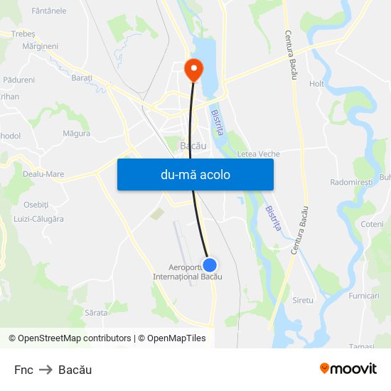 Harta de Fnc către Bacău
