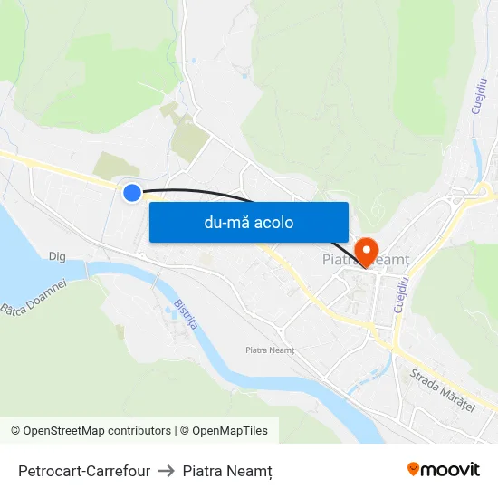 Harta de Petrocart-Carrefour către Piatra Neamț