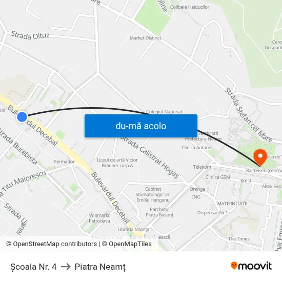 Harta de Școala Nr. 4 către Piatra Neamț