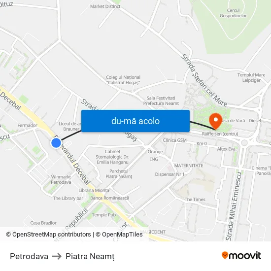 Harta de Petrodava către Piatra Neamț