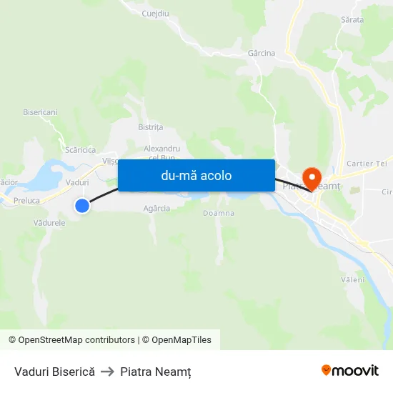 Harta de Vaduri Biserică către Piatra Neamț