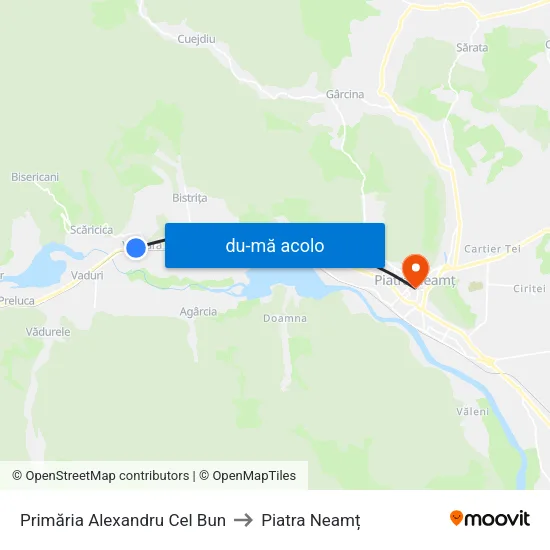 Harta de Primăria Alexandru Cel Bun către Piatra Neamț