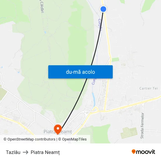 Harta de Tazlău către Piatra Neamț