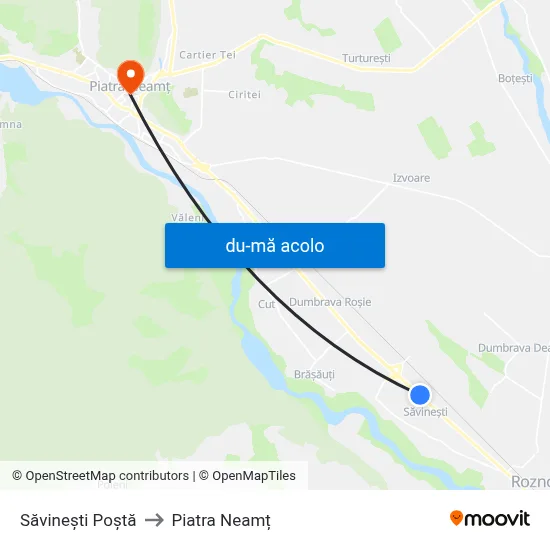 Harta de Săvinești Poștă către Piatra Neamț