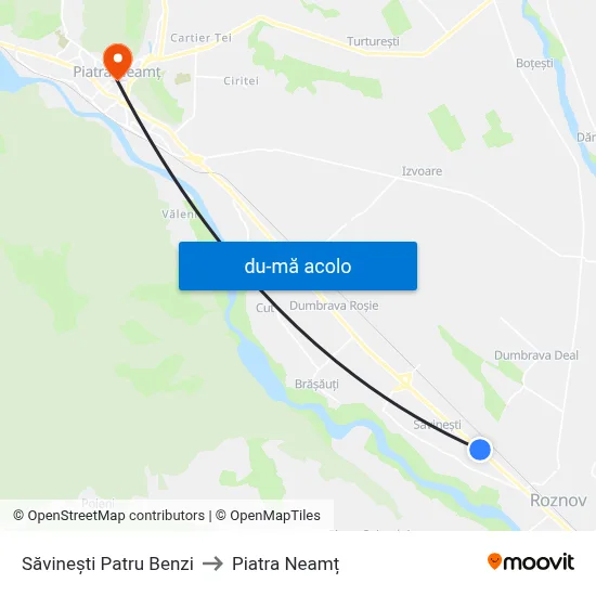 Harta de Săvinești Patru Benzi către Piatra Neamț