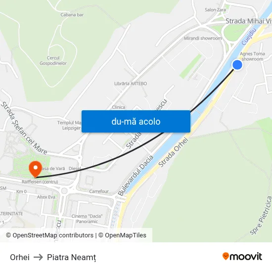 Harta de Orhei către Piatra Neamț