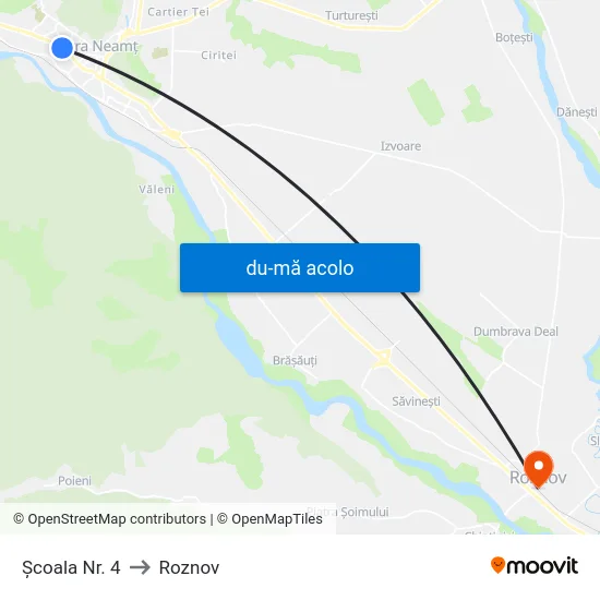 Harta de Școala Nr. 4 către Roznov