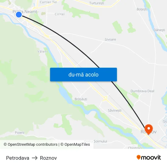 Harta de Petrodava către Roznov