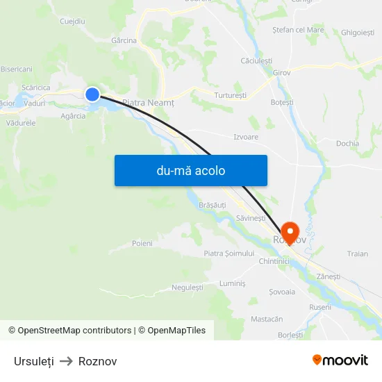 Harta de Ursuleți către Roznov