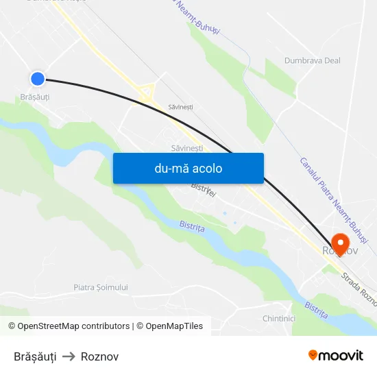 Harta de Brășăuți către Roznov