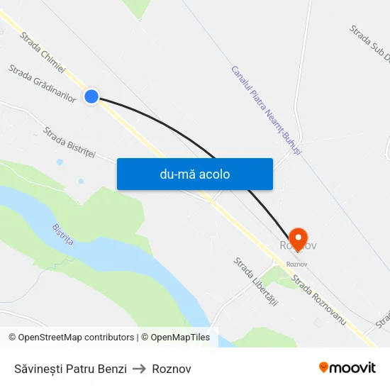 Harta de Săvinești Patru Benzi către Roznov