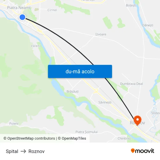 Harta de Spital către Roznov