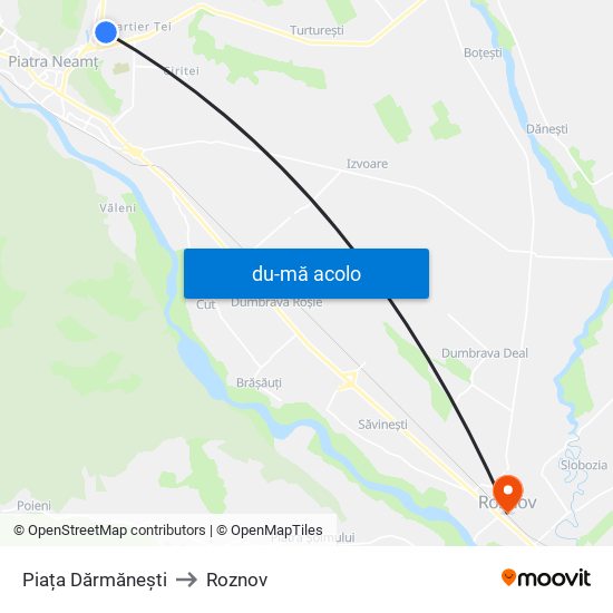 Harta de Piața Dărmănești către Roznov