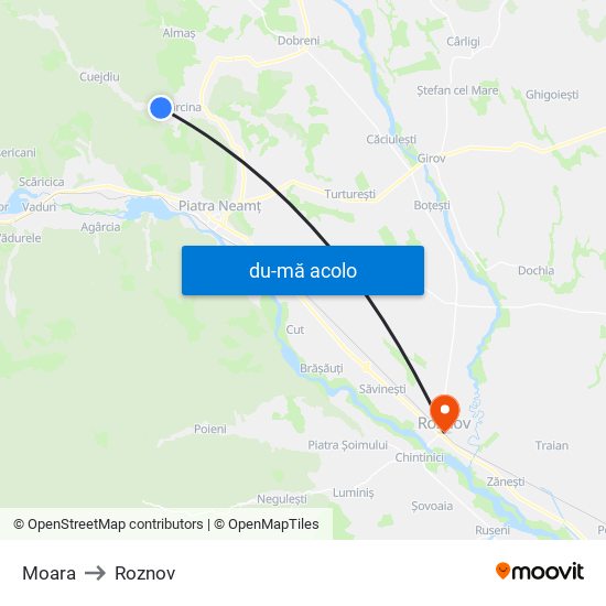 Harta de Moara către Roznov