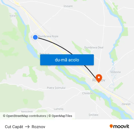 Harta de Cut Capăt către Roznov