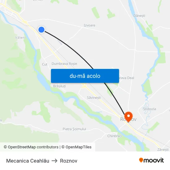 Harta de Mecanica Ceahlău către Roznov