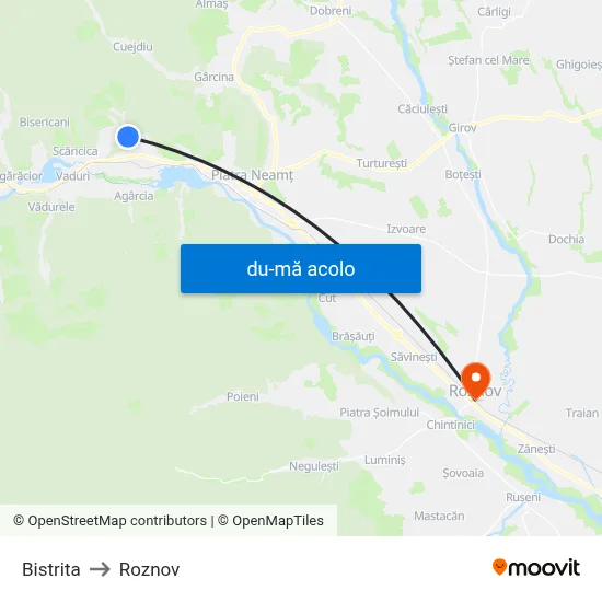 Harta de Bistrita către Roznov