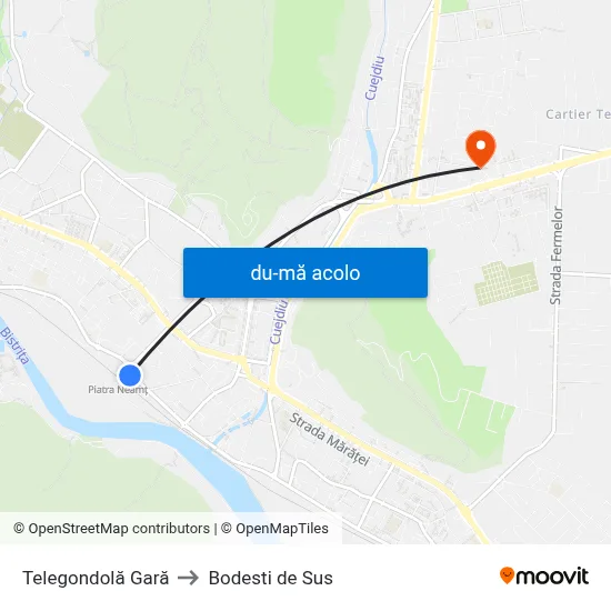 Harta de Telegondolă Gară către Bodesti de Sus