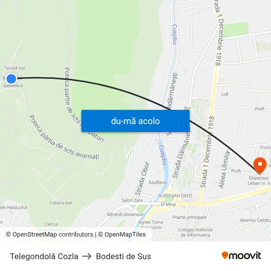 Harta de Telegondolă Cozla către Bodesti de Sus
