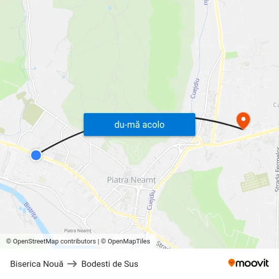 Harta de Biserica Nouă către Bodesti de Sus