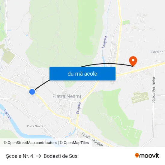 Harta de Școala Nr. 4 către Bodesti de Sus