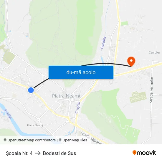 Harta de Școala Nr. 4 către Bodesti de Sus