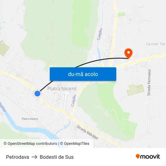 Harta de Petrodava către Bodesti de Sus