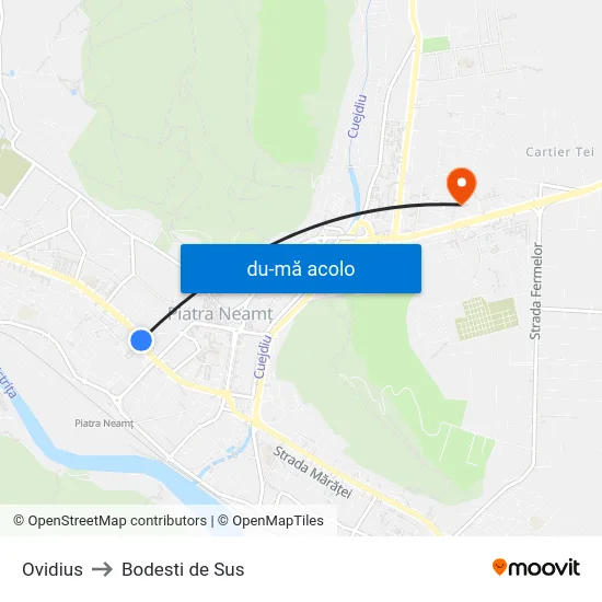 Harta de Ovidius către Bodesti de Sus