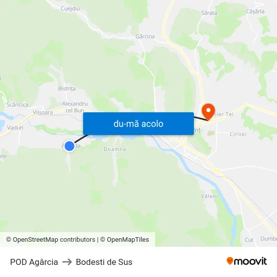 Harta de POD Agârcia către Bodesti de Sus