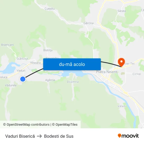 Harta de Vaduri Biserică către Bodesti de Sus