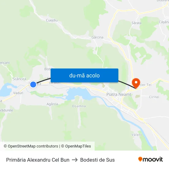 Harta de Primăria Alexandru Cel Bun către Bodesti de Sus