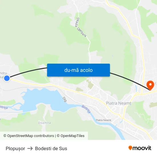 Harta de Plopușor către Bodesti de Sus