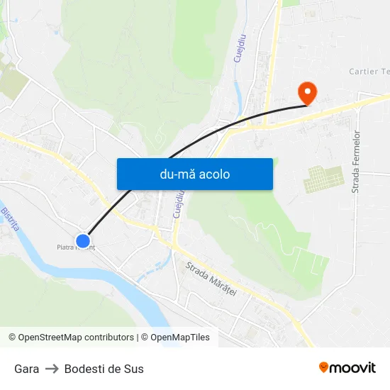 Harta de Gara către Bodesti de Sus